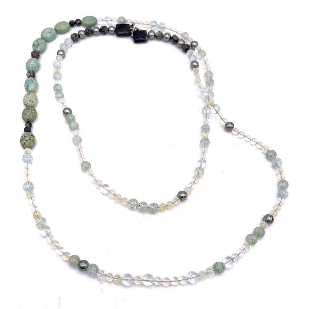 Multi Gemstone Ball Beaded Toggle Necklace 52 Inch